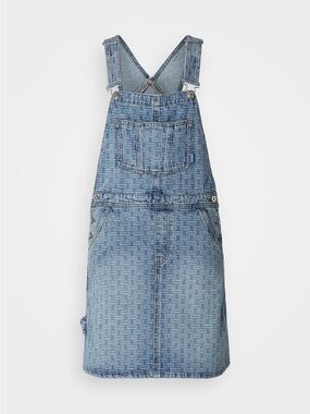 NWT HUGO BOSS Blue Denim Logo Print Overall Pinafore Dress Adjustable Straps XS